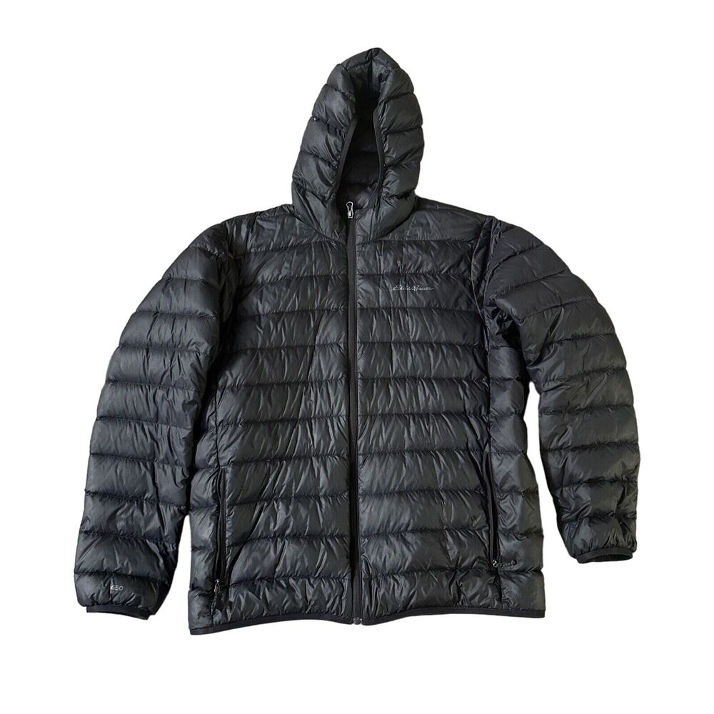 Eddie Bauer Jacket Mens Large Black Down Filled Puffer EB650 Hooded
